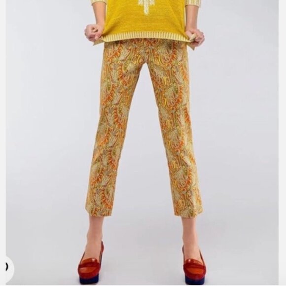 Anthropologie Cartonnier - Orange Paisley Cropped Slim Pants - Size 6 - Picture 2 of 8